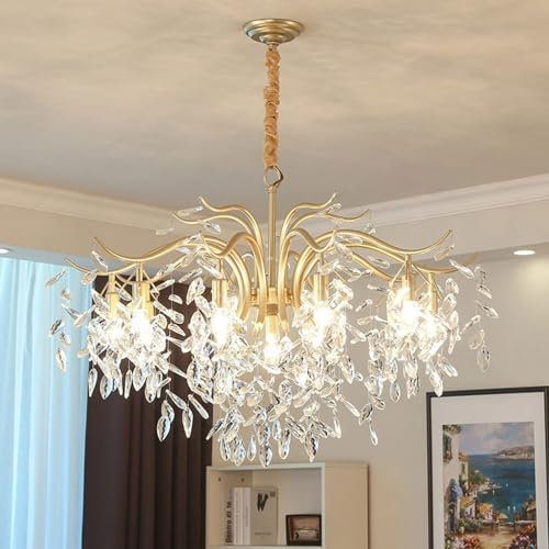 Modern Flush Mount Kristallleuchter Kristall Regentropfen Kronleuchter 9-Arm Gold Crystal Chrom Deckenleuchten Pendelleuchte Kristallkronleuchter Glas Kristall Stras für Wohnzimmer Schlafzimmer