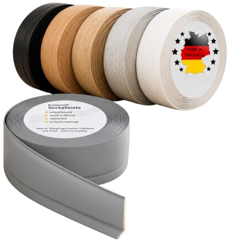 KARAT Weichsockelleiste 50 x 15mm, 10 Meter - selbstklebende Rückseite - Sockelleiste aus PVC für Küche und Bad, Knickleiste Klebeleisten individuell zuschneidbar (Buche-Hell, Oslo)