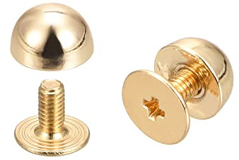 QUARKZMAN Remaches de Tachuelas con Tornillo, 8 Sets de Remaches de Tachuelas Redondas de 8x5mm para Manualidades de Cuero, Bolsos, Cartera y Cinturones, Dorado