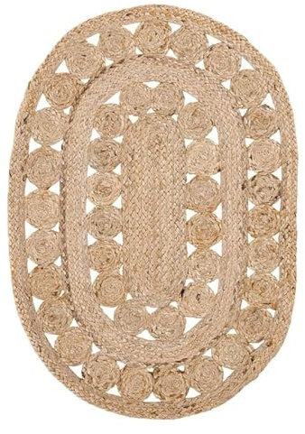 Jaipur Art And Craft Teppich aus natürlicher Jute, ovale Form, handgeflochten, rustikaler Look, Teppichgröße – (6x9 Quadratfuß), (72x108 Zoll), (180x270 cm)