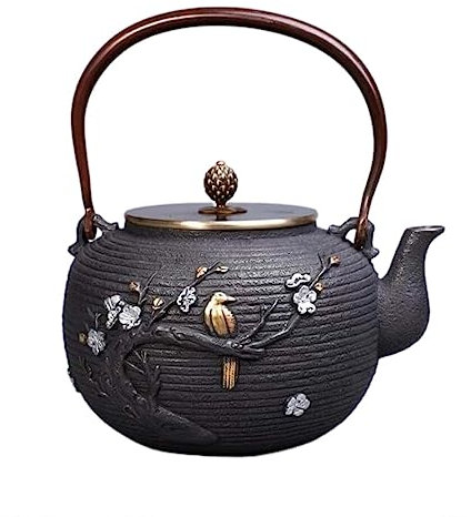 Chinesischer Teekanne 1,2 l Teekanne aus Gusseisen, Teekessel im japanischen Stil, runder Wasserkocher für Zuhause, Küche, Restaurant Traditionelle Kanne (Color : B, Size : 1200ML)