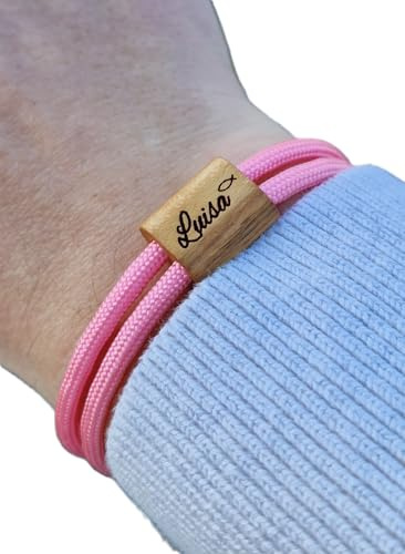 Gravur Holz Armband, Kommunion, Konfirmation, Firmung, Surfer Armband, Armband Damen, Armband Kommunion, Armband Konfirmation, personalisiertes Armband, Holz, Name mit Fisch, Armband graviert