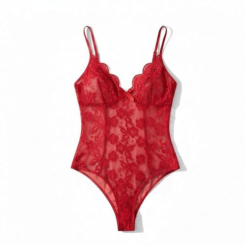 Satohom Bodys Femme Ensembles Lingerie One-Piece Dentelle Badysuit Hot Crotch V-Cou Dentelle avec Nuisettes Vilain Négligé Body Teddy Babydoll Ouverte Le Dos sous-Vêtements Taille Unique