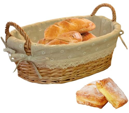Wedhapy Panier à Pain Panier à levain avec poignée Paniers à Pain ovales avec Doublure de panterne Florale Outils de Fabrication de Pain tissés en rotin Naturel 9 8 x 5 9 x 3 2 '' Paniers à Pain