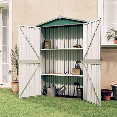 heybb Gerätehaus Grün 116x45x175 cm Verzinkter Stahl Metall GeräTehaus GartenhüTte Blech