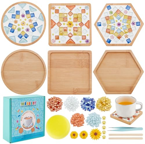 WEBEEDY Geometrische Mosaik Untersetzer Kit DIY Mosaik Herstellung Bastelset Handgefertigte Mosaik Untersetzer Mit Anleitung DIY Mosaikfliesen Kunsthandwerk Für Erwachsene Anfänger Tischschutz Zubehör