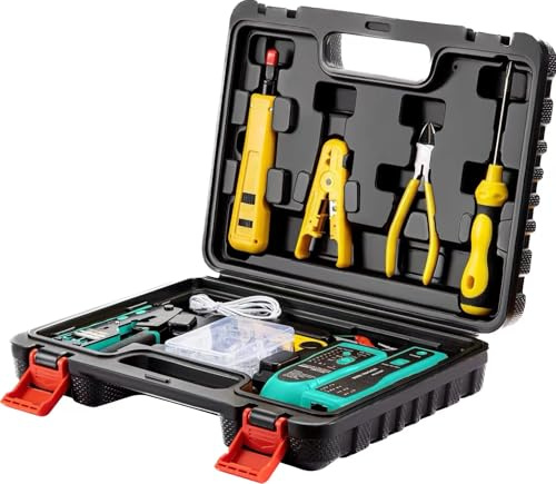 Dasxskj Kit de herramientas de crimpado RJ45, kit de herramientas de red, crimpadora Ethernet para conectores Cat6 Cat5e Cat5 8P/6P, rastreador de cables, herramienta de perforación 110/88, conectores