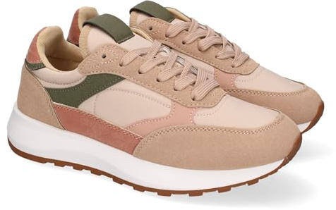 87691 Zapatillas Planas Deportivas de Mujer Casual, Puntera Redonda y Cierre de Cordoneras, Ideales para el Dia a Dia. Rosa Talla 37
