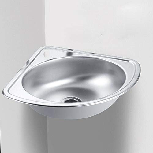 Eckwaschbecken zur Wandmontage fürs Badezimmer, Einzelbecken aus Edelstahl, mit Abtropffläche und Wasserhahn, Spülbeckenkantenschutz, für den Innen- und Außenbereich, Garage, Waschküche/Hauswirtschaft