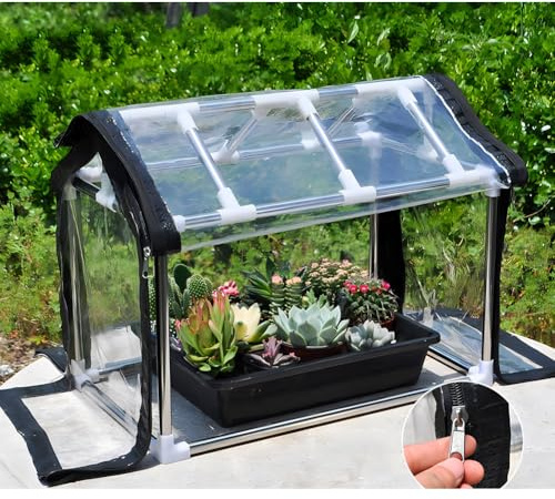 Mini Invernadero De Sobremesa, Casas Verdes Portátiles Para El Jardín, Carpa Para Flores Con Cubierta De PVC Transparente Y Estructura De Acero Inoxidable, Para El Patio Interior(50x30x30 cm)