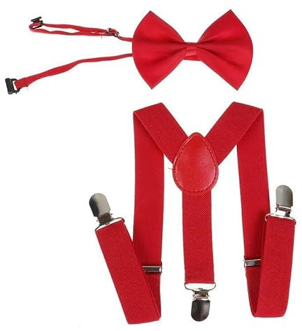 Vikodah Kids Suspenders Set for Boys Girls Toddlers Adjustable Elastic Belts with Bowtie Clips 2-10Y