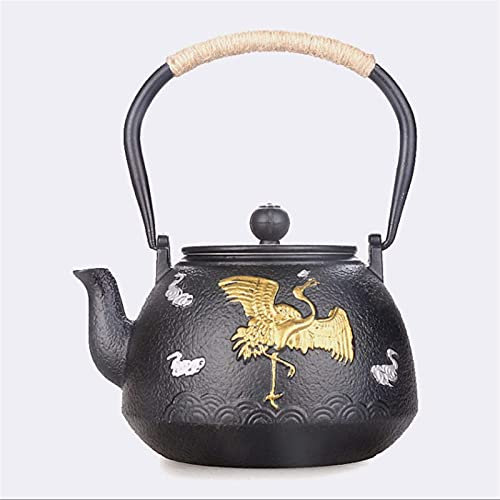 VNGBFGDFVN Juego de té Chino sin Revestimiento Kylin, Tetera de Hierro Fundido con Doble Relieve y Filtro de Acero Inoxidable extraíble