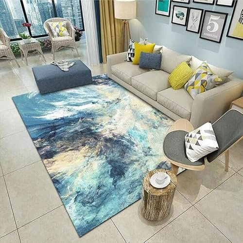 RUGMRZ Design Teppich Wohnzimmer-Salon, rutschfest, Modern, Einfach, Modisch, Waschbar Salon Auslegware Blau Wohnzimmer Teppichs Teppich Badezimmer Set Design Teppich Rutschstopp Teppich160X230Cm