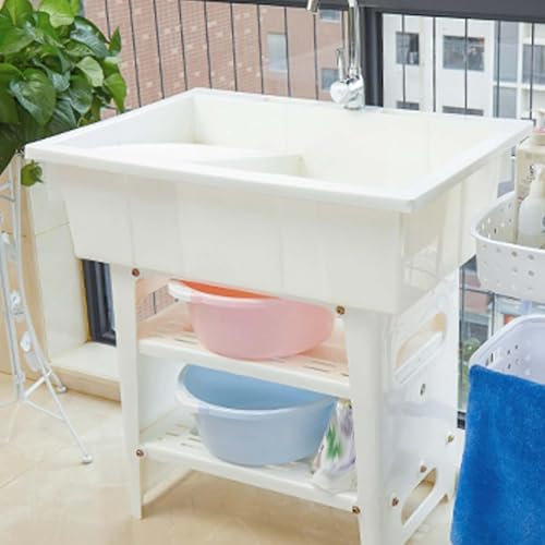 Portatile Set di Lavello, Lavandino per Biancheria Indipendente in Plastica con Rubinetto e Asse per Lavare, Stazione Lavamani per Cucina, Lavanderia, Garage, Giardino