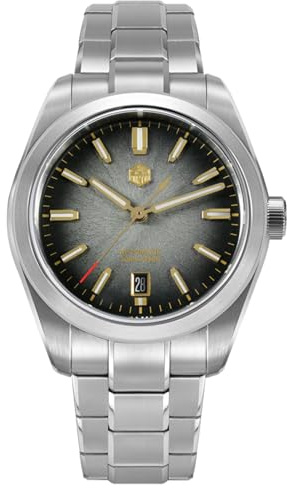 San Martin Herrenarmbanduhr SN0144-GX Automatikwerk 9015, Saphirglas, 10 Bar Taucheruhr für Herren, Blaues Zifferblatt, Orangenes Zifferblatt,Gilt Black