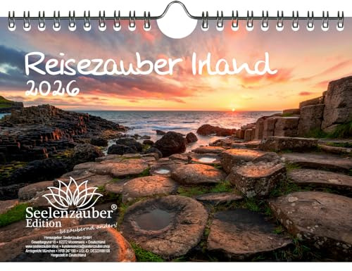 Reisezauber Irland DIN A5 Kalender für 2026 Dublin Stadt Reise Land Urlaub - Inhalt: 1x Kalender 1x Weihnachtsanhänger 1x Grußanhänger (gesamt 3 Teile)