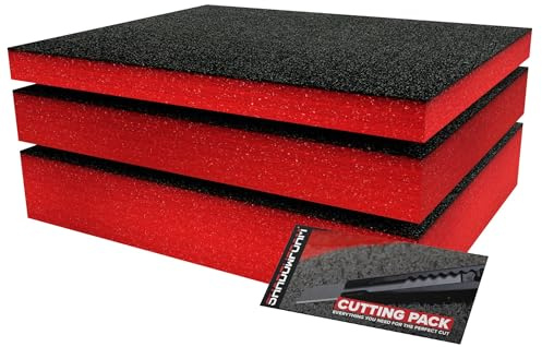 Shadow Foam Small Pack, 3-teilig – Schaumstoffeinlagen zur Werkzeugorganisation – 40 × 32 cm DIY Schaumstoffplatten zum - für Werkzeugkästen – Rot Mischpaket (30, 50 und 70 mm Stärke)