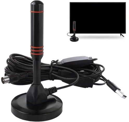 Antenne TV Interieure avec 5m Câble,Réception Longue Portée à 360°,pour Une Réception Puissante du Signal TV,Base Magnétique