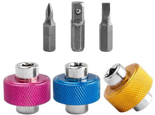 Mesee 2 in 1 Palm Screwdriver Wrench Set, Mini Thumbwheel Wrenches 1/4 Drive Thumb Wheel Wrench Small Screwdriver Socket Wrench Tool with Slotted Phillips Drive Bit Hexagon Bit Extension