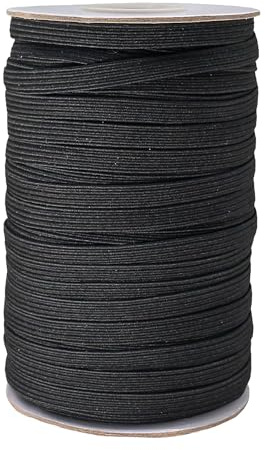FQTANJU 6mm Black Elastic Band Roll (55 Yards) - 1/4 Inch Flat Braided Elastic Cord for Waistbands, Sewing, Pants, Clothing & DIY Crafting
