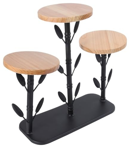 iplusmile Support Décoratif en Fer Forgé 37X30 CM Plateau en Bois Support Polyvalent pour Plantes Pots de Fleurs et Chandelier Rangement Créatif pour Intérieur et Décoration Maison