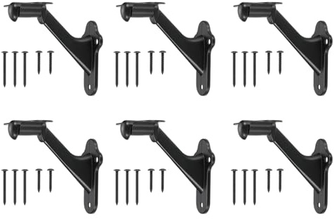 sourcing map 6Pack Black Handrail Bracket, 3 Inch Heavy Duty Stair Railing Brackets Stair Support Banister Hardware for Home Office Indoor & Outdoor Stairways