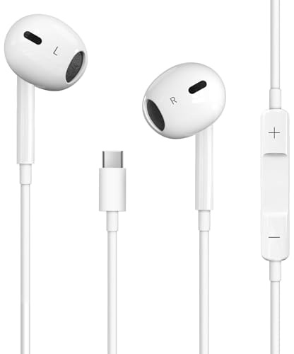 USB C Headphones, Wired USB C Earphones with Microphone and Volume Controller,HiFi Stereo In Ear USB Type C Earbuds, for iPhone 15/16/17 Pro Max, iPad Pro,Samsung Galaxy S21S20 Pixel 9