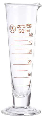 JECOMPRIS Misurino Graduato in Vetro Trasparente da 50 Ml Beccuccio Conico, Base Rotonda Antiribaltamento, Resistente al Calore e Agenti Chimici per Uso Laboratorio e Misurazione Liquidi