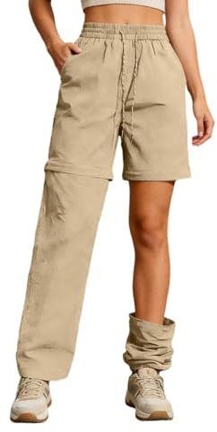 Generisch Pantalones de senderismo para mujer, con cremallera, transpirables, elásticos, de trekking, desmontables, para exteriores, para verano, para viajes, safari, beige, M