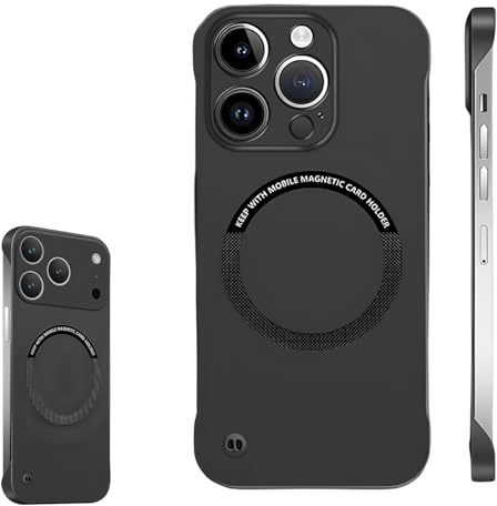 0.3mm Ultra Thin Hard PC Magnetic Frameless Phone Case for iPhone 17 16 15 14 Pro Max, Magnetic Charging Anti-Collision Matte Protective Case (Black,17air)