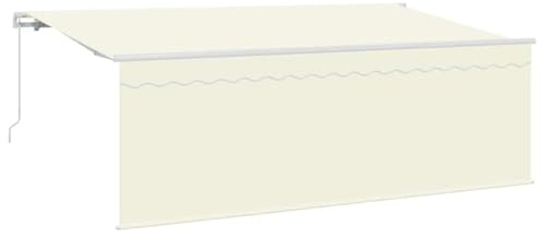 KPWENFBSL Auvent à bras articulés - Crème - 350 x 200 cm - Rétractable manuel - Avec store pour jardin et terrasse - Protection solaire robuste en polyester et aluminium