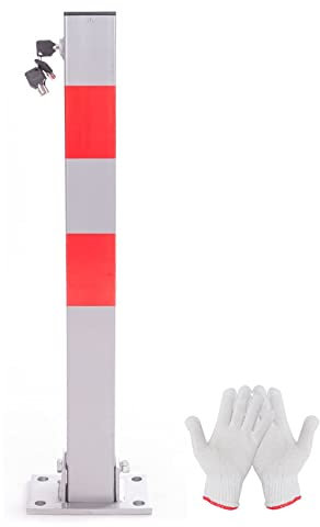 RMAN Parkpfosten Absperrpfosten Klappbar mit 5 Schlüssel 60cm Parkplatzsperre Stahl Sperrpfosten Parkplatz-Barriere Reflexstreifen Robust Standfuß (Silber-Grau-Rot)