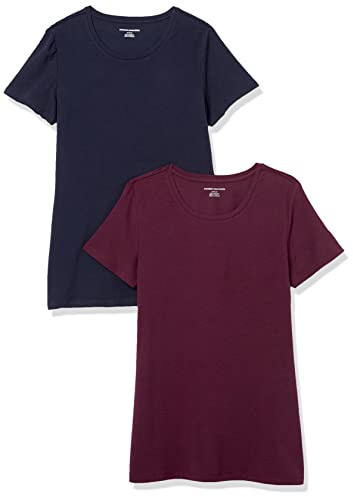 Amazon Essentials Women's Kortärmad T-shirt med rund hals klassisk passform, Pack of 2, Marinblå/Vinröd, M