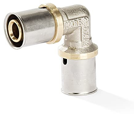 H2O-Flex® Raccordo a crimpare da 26 mm, gomito a 90°, per tubo composito da 3,0 mm, tubo composito in alluminio multistrato 26 x 3,0 mm