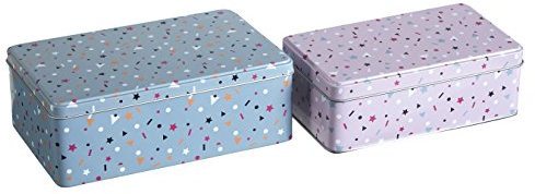 Premier Housewares 507313 Kitchen Storage Tin, Rectangular, Multi-Colour, Set of 2 - Stellar , 13 x 20 x 7 cm