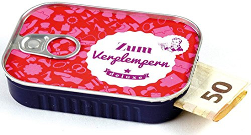 Geldgeschenke Verpackung Sardinendose ZUM VERPLEMPERN Geld Geschenkverpackung für Geburtstag, Konfirmation, Jugendweihe, Umzug | inkl Aufkleber für individuelle Botschaft | made by Scherzboutique