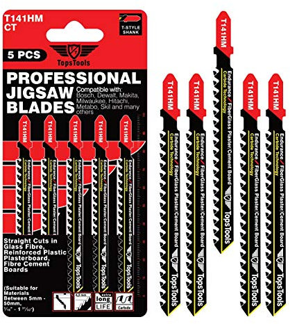 5 x TopsTools JSTT141HM T141HM 100mm lange Glasfaser-Stichsägeblätter kompatibel mit Bosch Dewalt Makita Milwaukee und vielen mehr