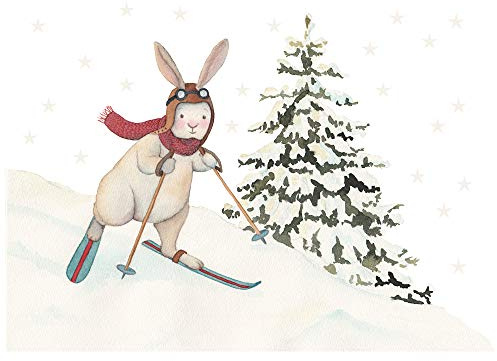 TinyFoxes Fensterbild Ski-Hase - selbstklebend und wiederverwendbar - Fensterbild für den Winter - handgezeichnet von Kristin Franke