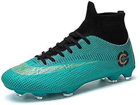 LCXAX Mens Football Boots Cleats Professional Spikes Soccer Shoes Competition/Training Boy's Sneakers, Green, 6.5 UK