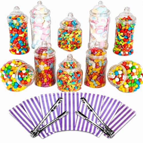 Truly Sweet Candy 10 Plastic Sweet Jars, 5 styles, 2 tongs, 50 bags Buffet (Purple)