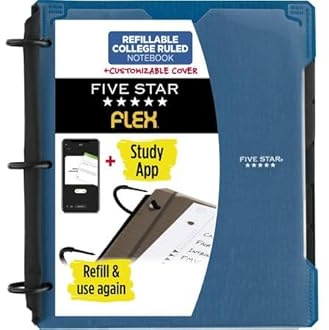 Five Star Flex Refillable Hybrid NoteBinder + Study App, College Ruled Paper, 1 TechLock Rings, Customizable Cover, 200 Sheet Capacity, Notebook and 3-Ring Binder All-in-One, Pacific Blue (29326AD2)
