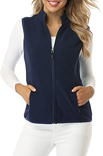 Fuinloth Women's Fleece Vest, Polar Soft Sleeveless Classic Fit with Zip up Pockets Navy Large