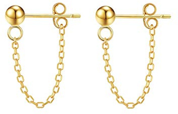 Reffeer 925 Sterling Silber Kugelkette Ohrstecker baumeln für Damen Ohrringe Kette Tropfen Ohrringe Ohrstecker (B-Gelb)
