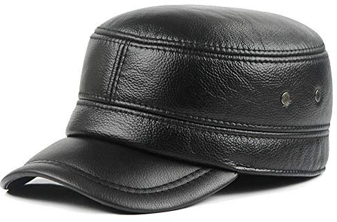 DongBao Ledercap Herren-Military Army Cap Herren Vintage Leder Militär Mütze Winter Baseballmütze