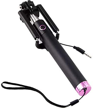 Perche Selfie Metal pour Samsung Galaxy S20 FE Smartphone avec Cable Jack Selfie Stick Android iOS Reglable Bouton Photo (Rose)