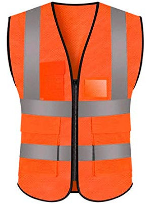 JZK Orange XXXL Gilet de sécurité Filet avec Poches et Fermeture éclair, Net Gilet Haute visibilité Filet Veste réfléchissante pour Hommes Femmes Adultes, Hi viz Gilet avec zippé
