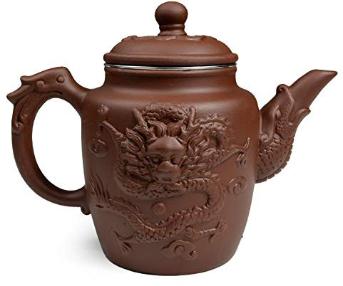 Teapot Chinese Yixing Gongfu Tea Large Pots 600ml Dragon Stainless Filter for Loose Tea (reddish)