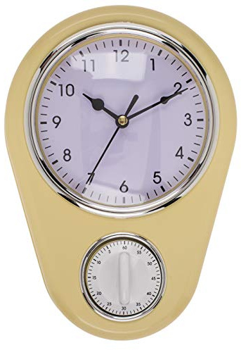 Retro Küchen-Wanduhr Vintage Kitchen TIME mit 60-Minuten Küchentimer (Creme)