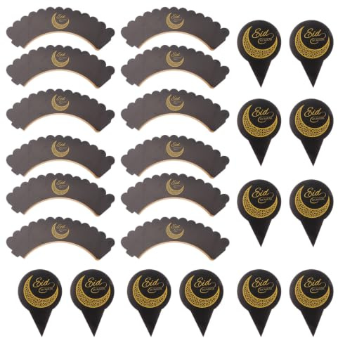 PRETYZOOM Eid Party Kuchen Dekorationen 24 Stück Muslimische Kuchenverzierungen Wiederverwendbare Tortenaufsätze Für Ramadan Und Eid Feier Kreative Cupcake Toppers Für Festliche Tischdekoration