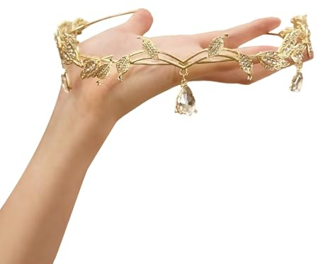 Krone Tiara Braut, Hochzeit Kristall Kopfschmuck, Tiara Krone für Frauen, Verwendet bei Schönheitswettbewerben, Hochzeiten, Partys, Brautkopfbedeckungen (Golden)